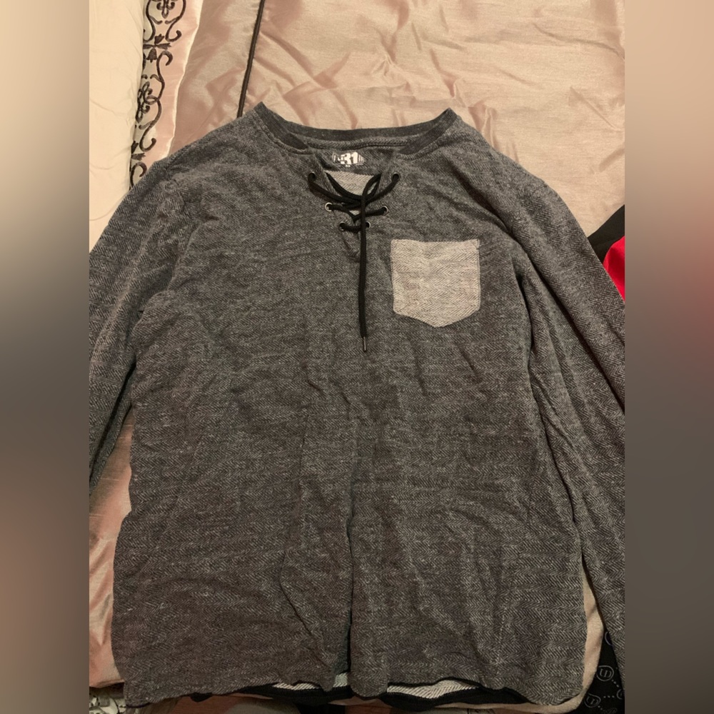Grey V-Neck long sleeve Sweater with Strings